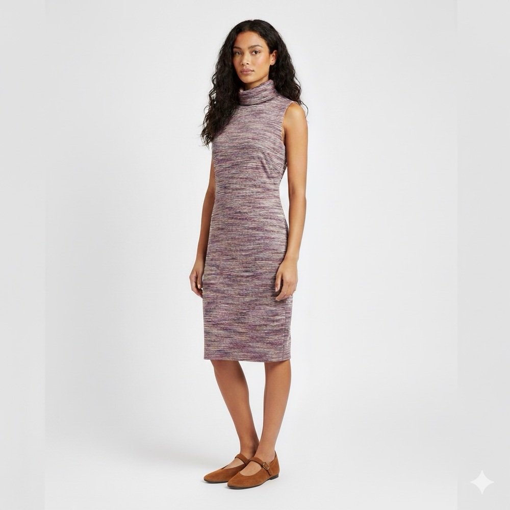 Chetta B Purple Sweater Dress Sleeveless Turtleneck Stripe 8 Designer